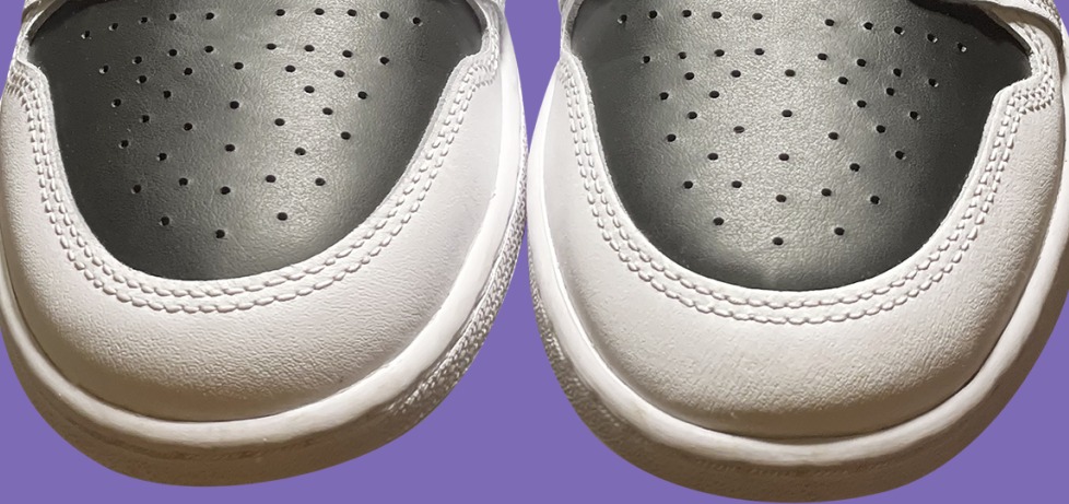The same Air Jordan 1 Mid toe box after the crease was pressed flat