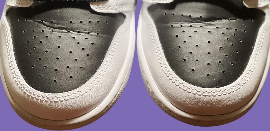 Creased Air Jordan 1 Mid toe box before treatment